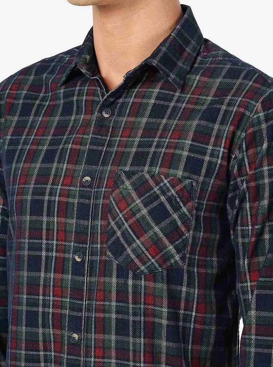 Blue Checked Slim Fit Casual Shirt | JadeBlue