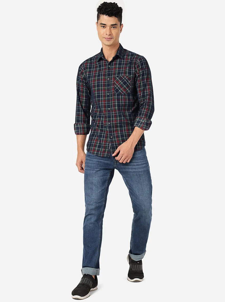 Blue Checked Slim Fit Casual Shirt | JadeBlue