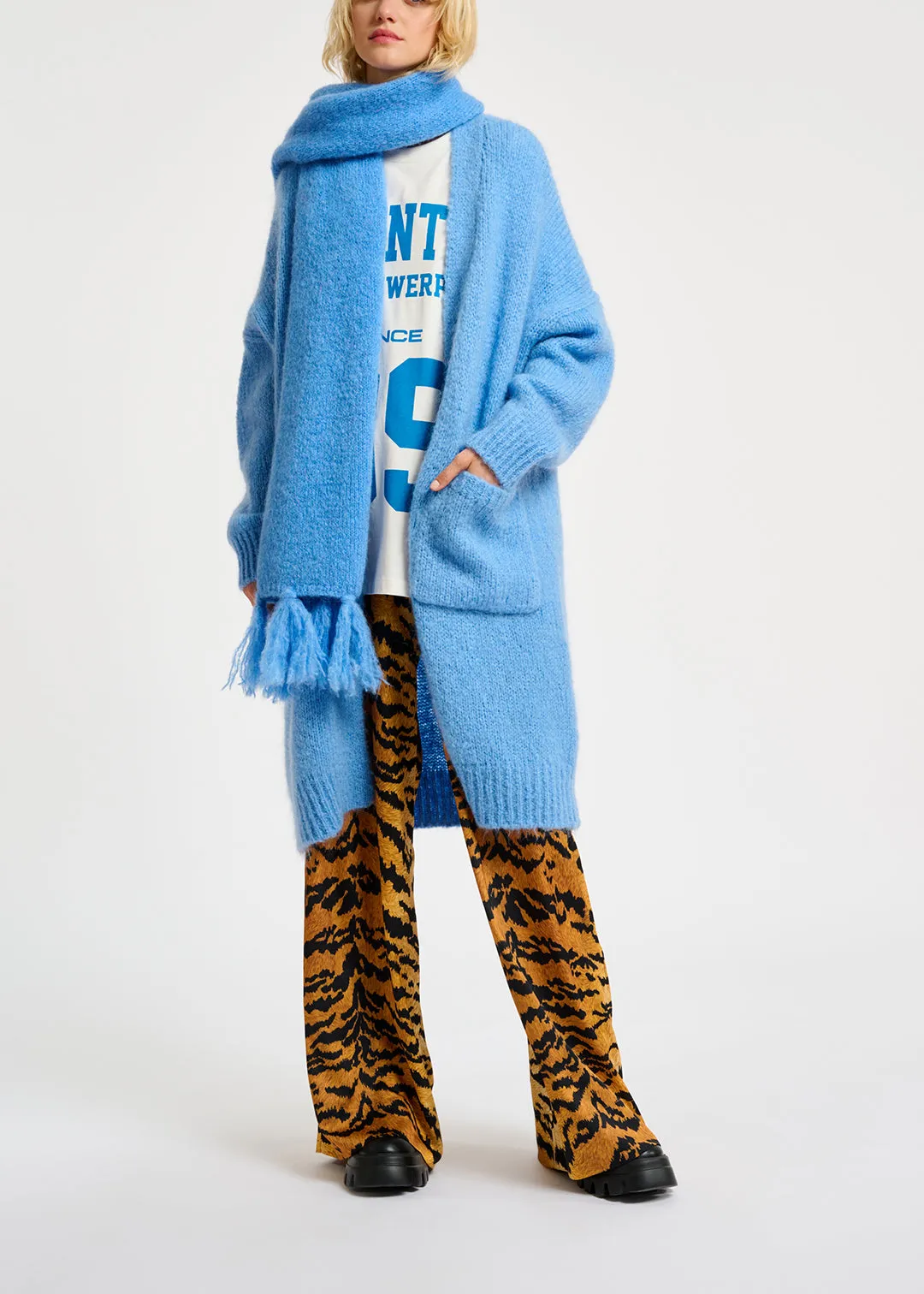 Blue midi-length mohair-blend cardigan