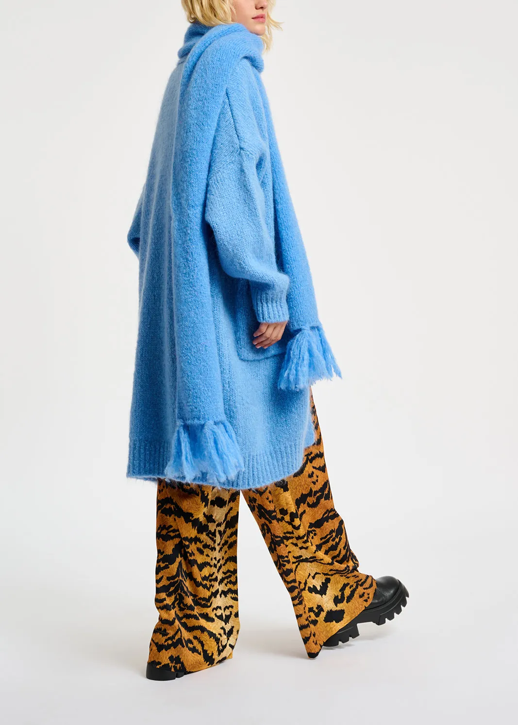 Blue midi-length mohair-blend cardigan