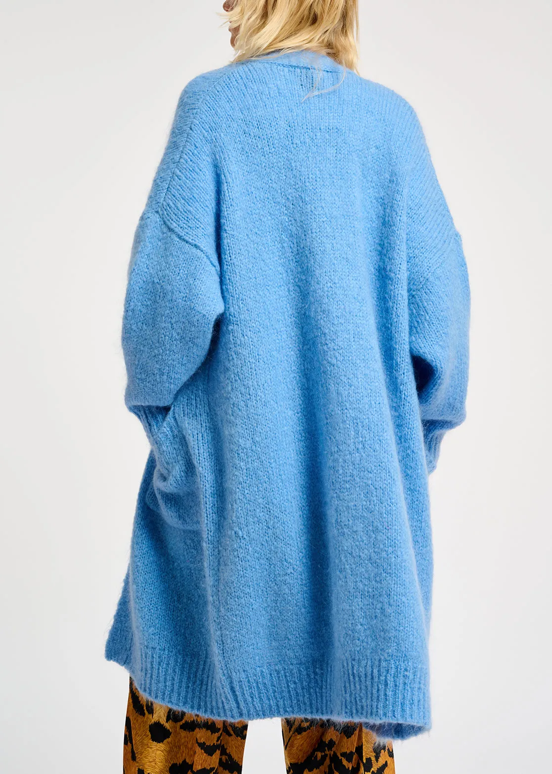 Blue midi-length mohair-blend cardigan