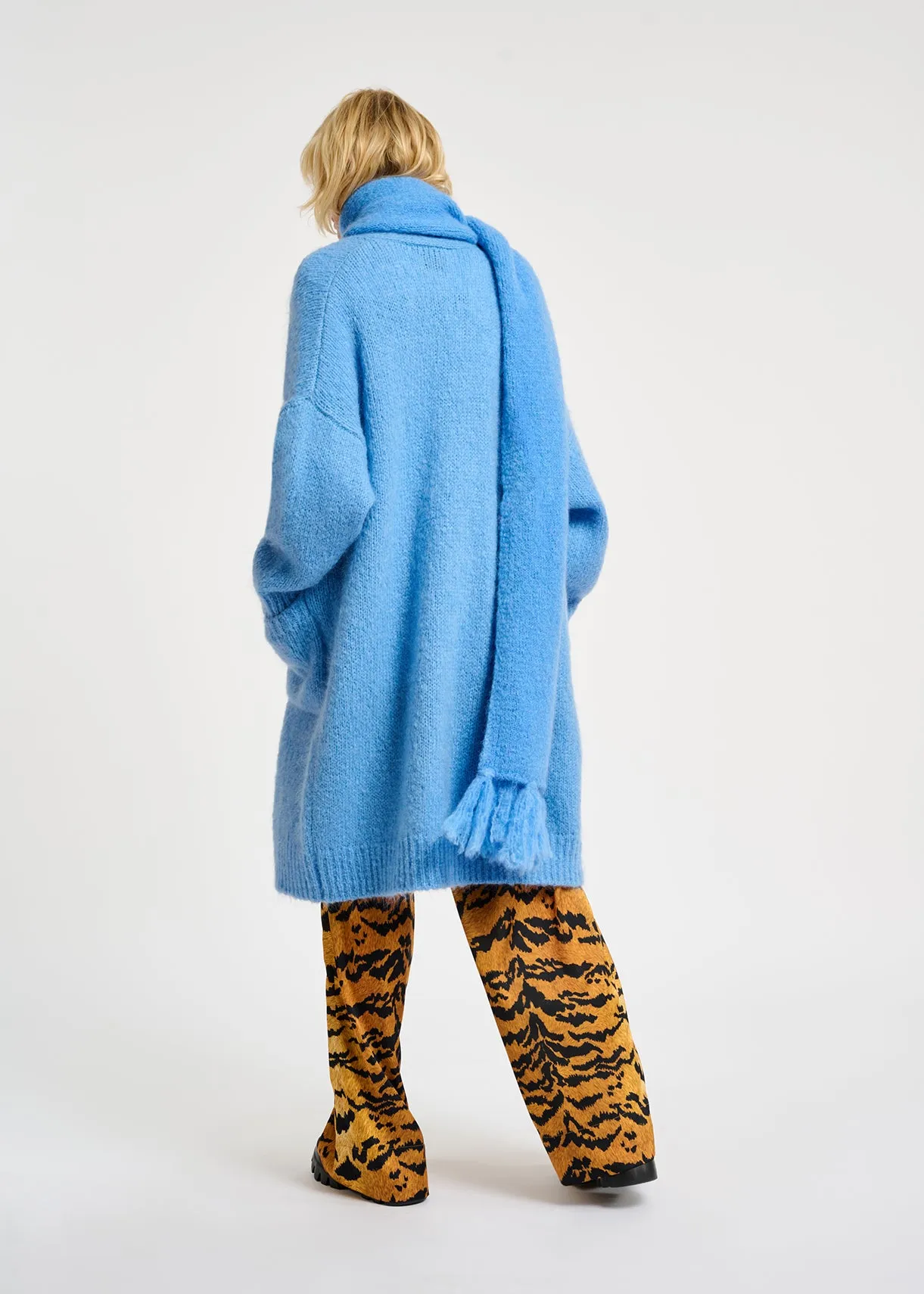 Blue midi-length mohair-blend cardigan
