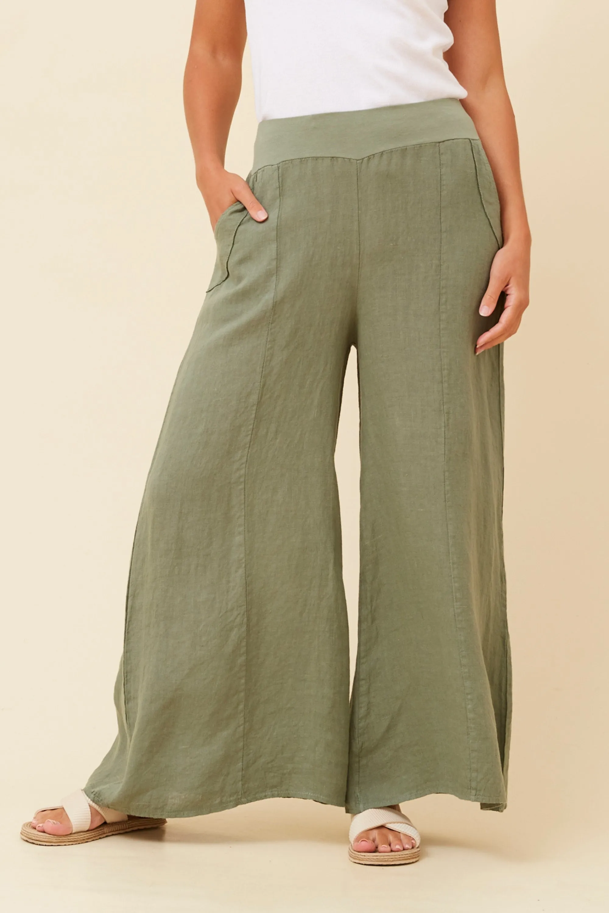 BM Linen Wide leg pant khaki