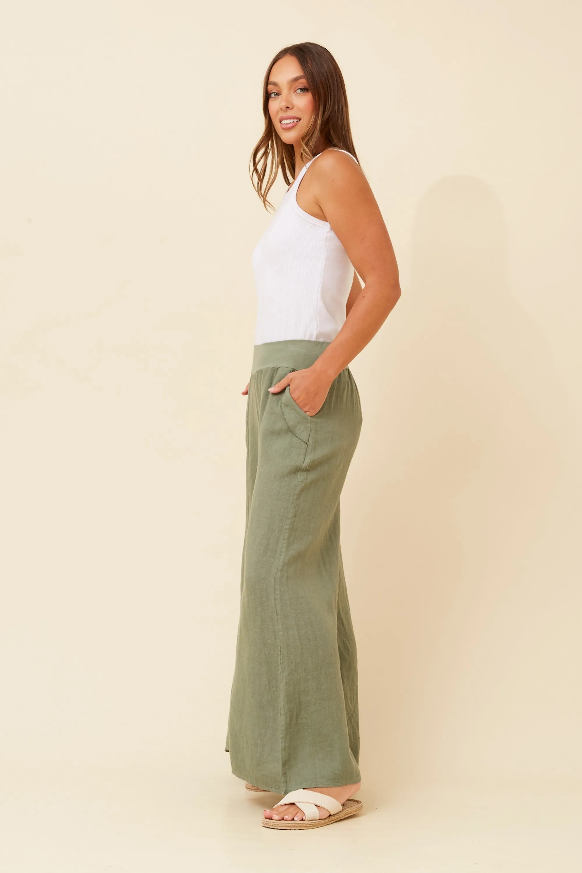 BM Linen Wide leg pant khaki