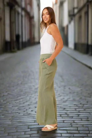 BM Linen Wide leg pant khaki