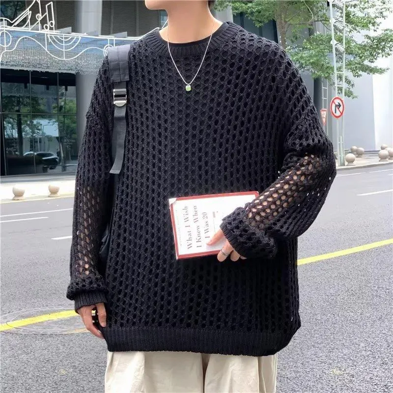 Bonsir Men's And Women's Hollow Fishnet Clothes Thick Thread Pullover Knitted Sweater Men's And Women's Tops