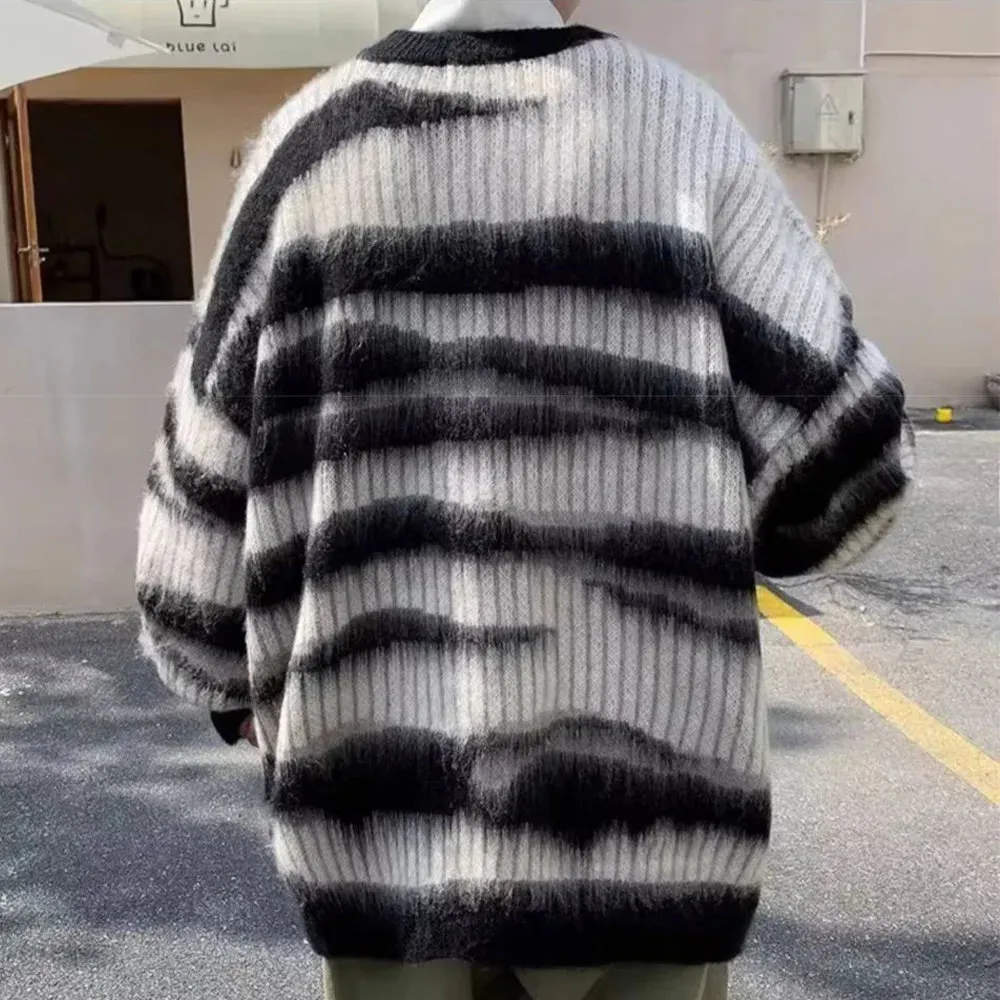 Bonsir Mens Thin Knitted Sweater Daily Personality Trend Casual All-Match Soft Contrast Striped Top Men'S Clothing Spring Autumn