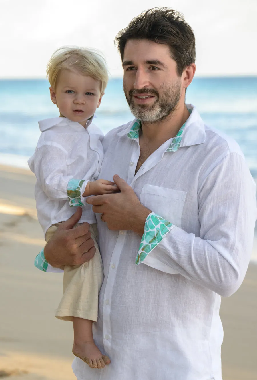 BOY'S WHITE AQUA PEBBLES LINEN SHIRT