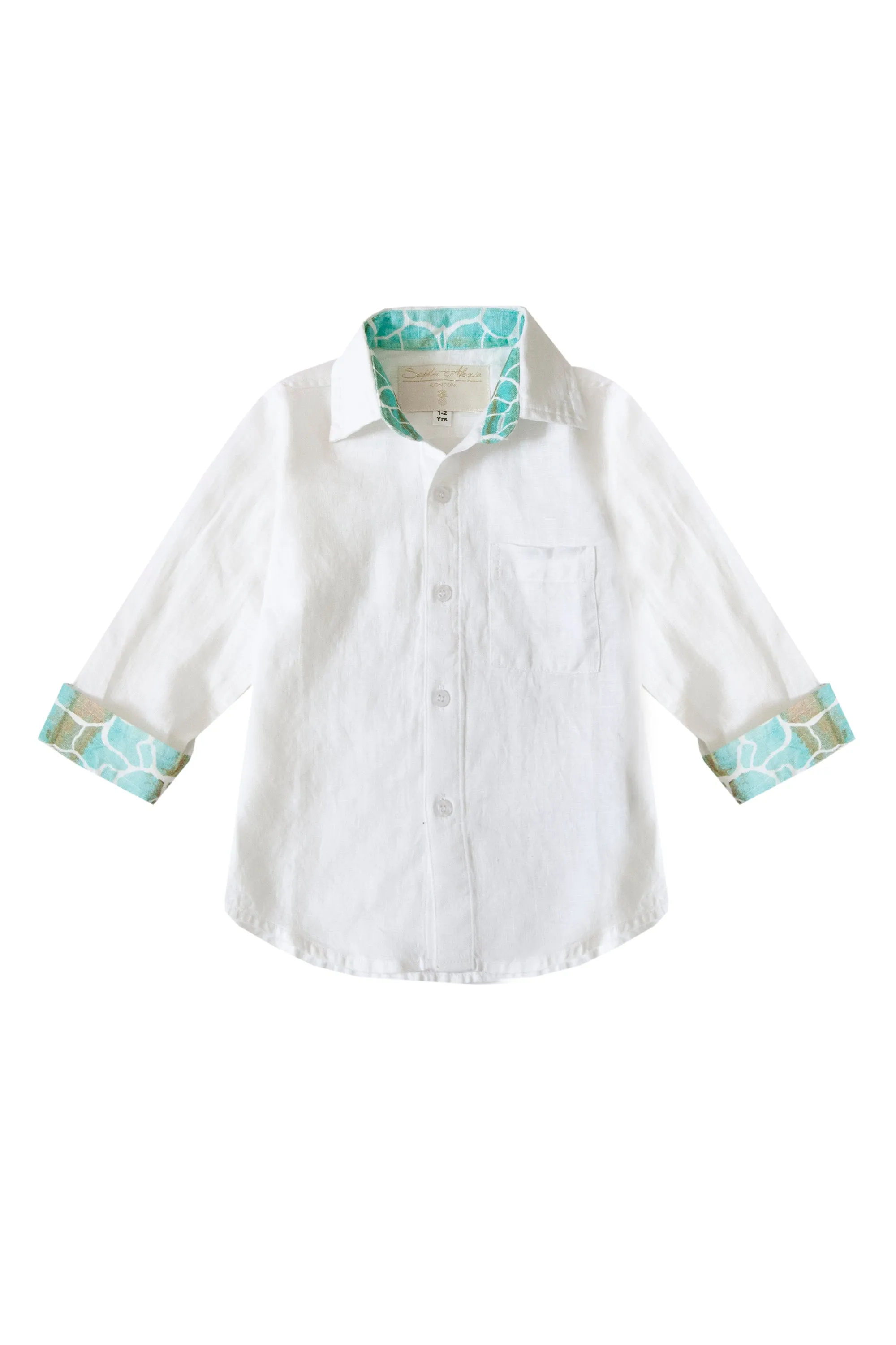 BOY'S WHITE AQUA PEBBLES LINEN SHIRT