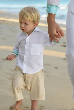 BOY'S WHITE AQUA PEBBLES LINEN SHIRT
