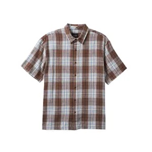 Brixton Cru Linen Blend Woven Shirt Pinecone Brown / Coronet Blue