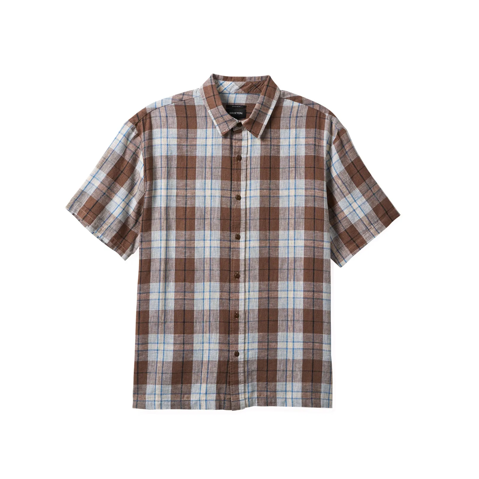 Brixton Cru Linen Blend Woven Shirt Pinecone Brown / Coronet Blue