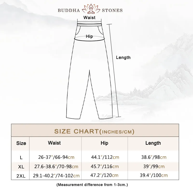 Buddha Stones Casual Solid Color Tapered Elastic Waistband Cotton Linen Women's Pants With Pockets