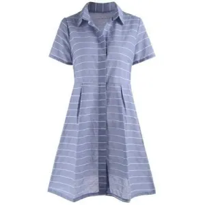 Button Up Striped Mini Shirt Dress - Light Blue S