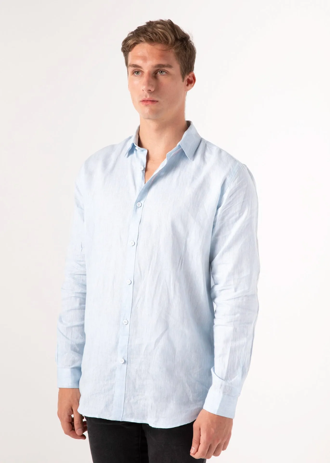 Capri Blue - Long Sleeve Italian Linen Shirt - Mr. Linen Co
