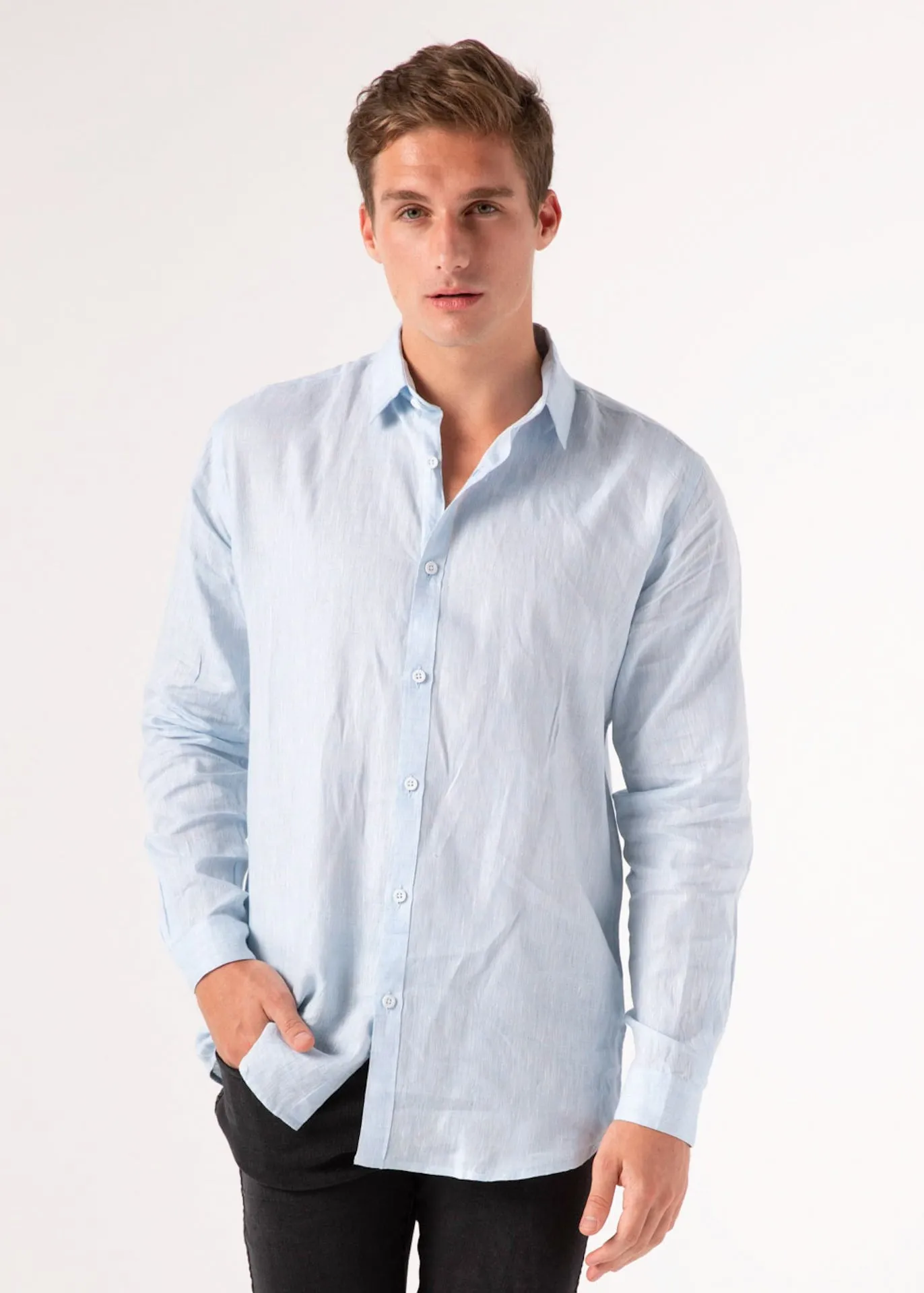 Capri Blue - Long Sleeve Italian Linen Shirt - Mr. Linen Co