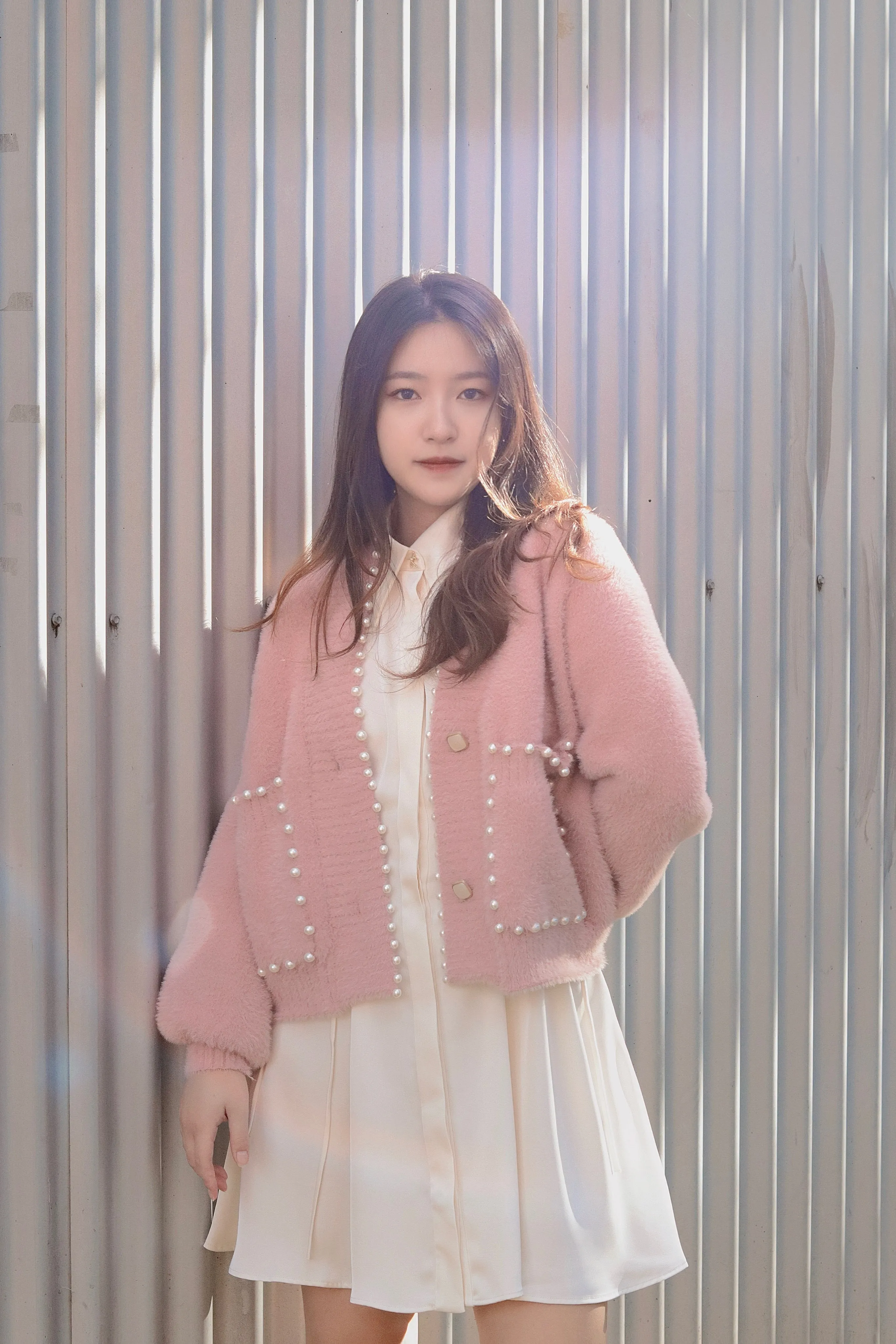 Carol Pearl Embellished Cardigan - Pink