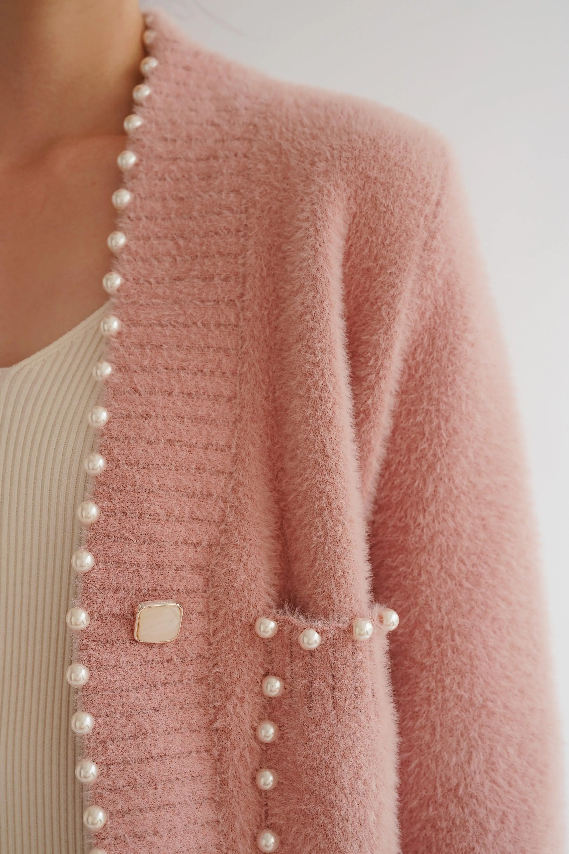Carol Pearl Embellished Cardigan - Pink