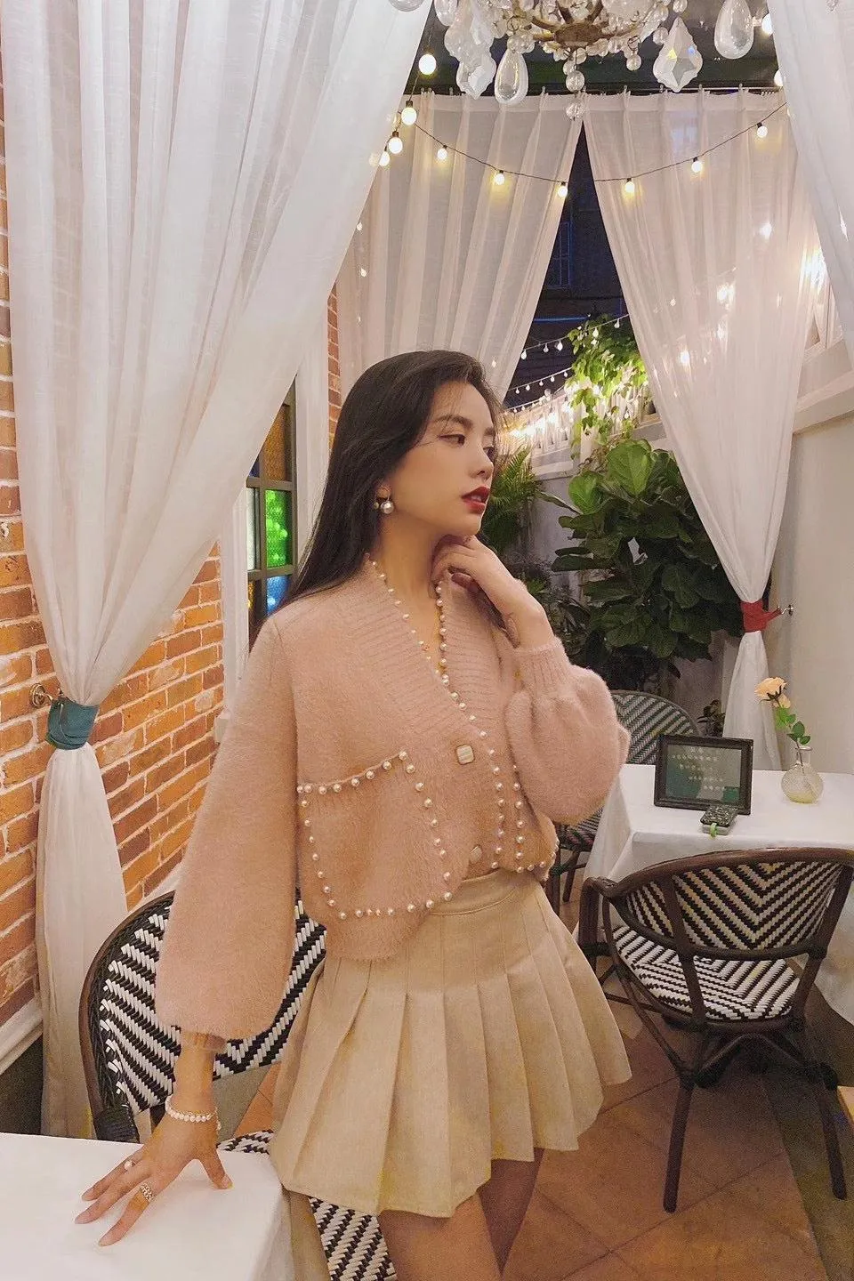 Carol Pearl Embellished Cardigan - Pink