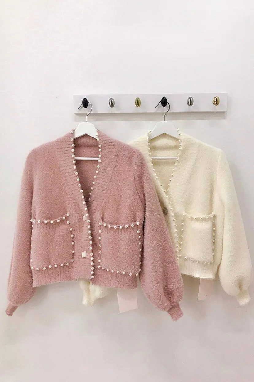 Carol Pearl Embellished Cardigan - Pink