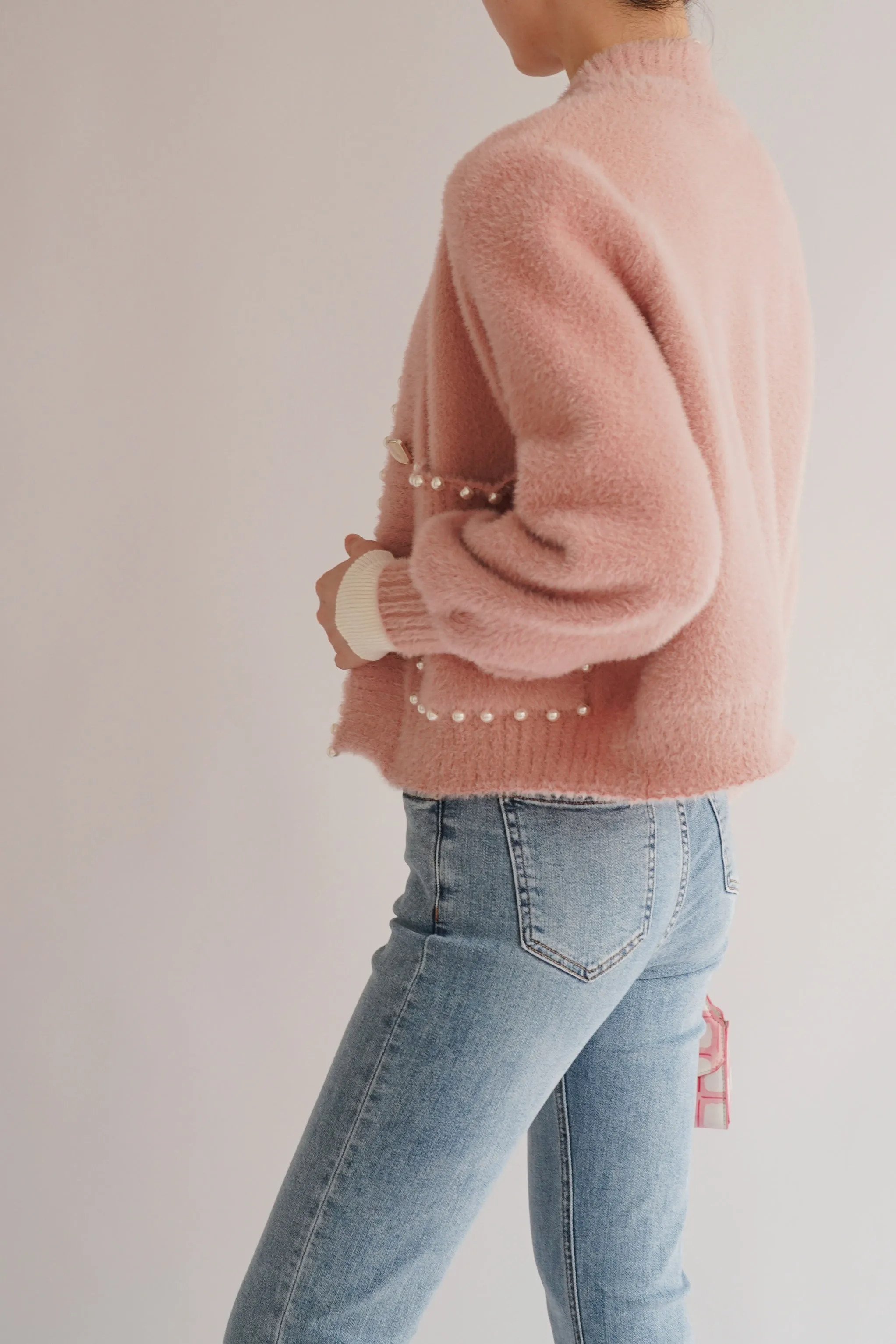 Carol Pearl Embellished Cardigan - Pink