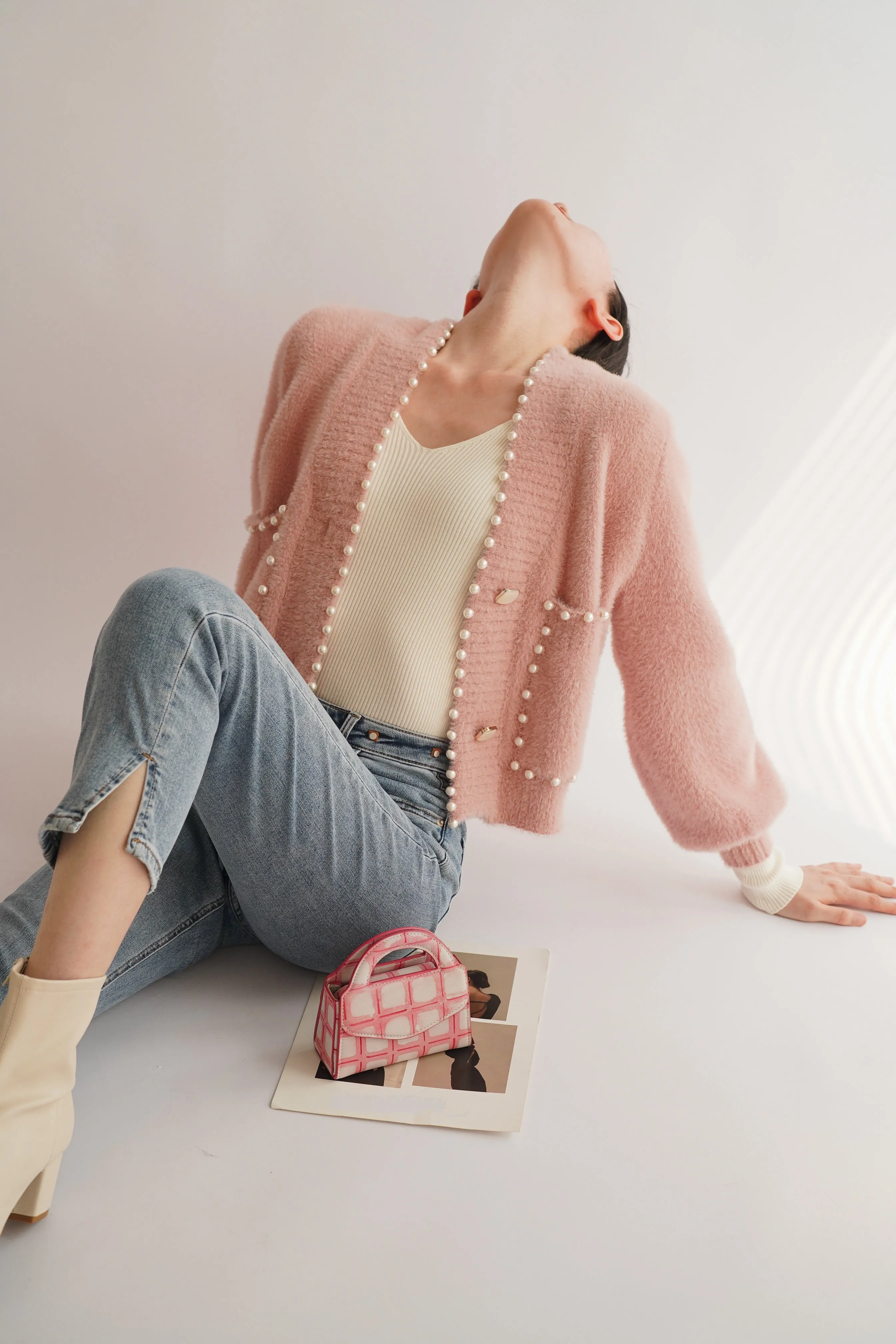 Carol Pearl Embellished Cardigan - Pink