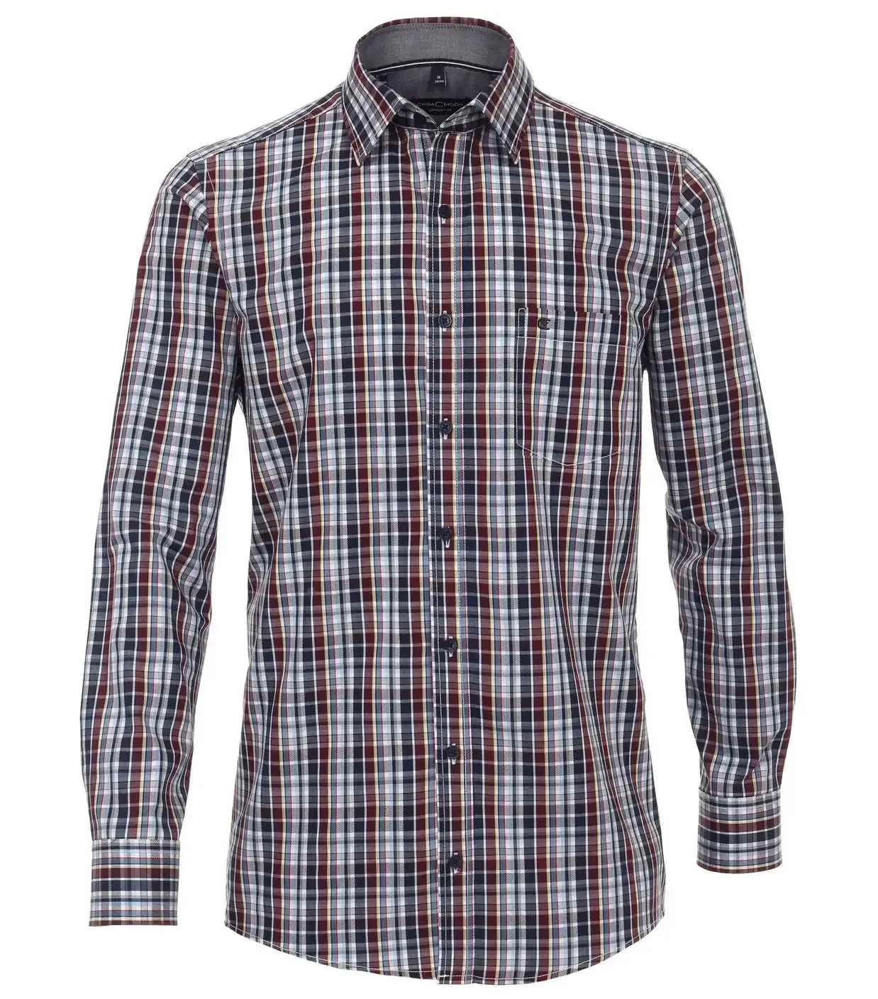 Casa Moda Long Sleeve Check Shirt Blue/ Burgundy/Multi