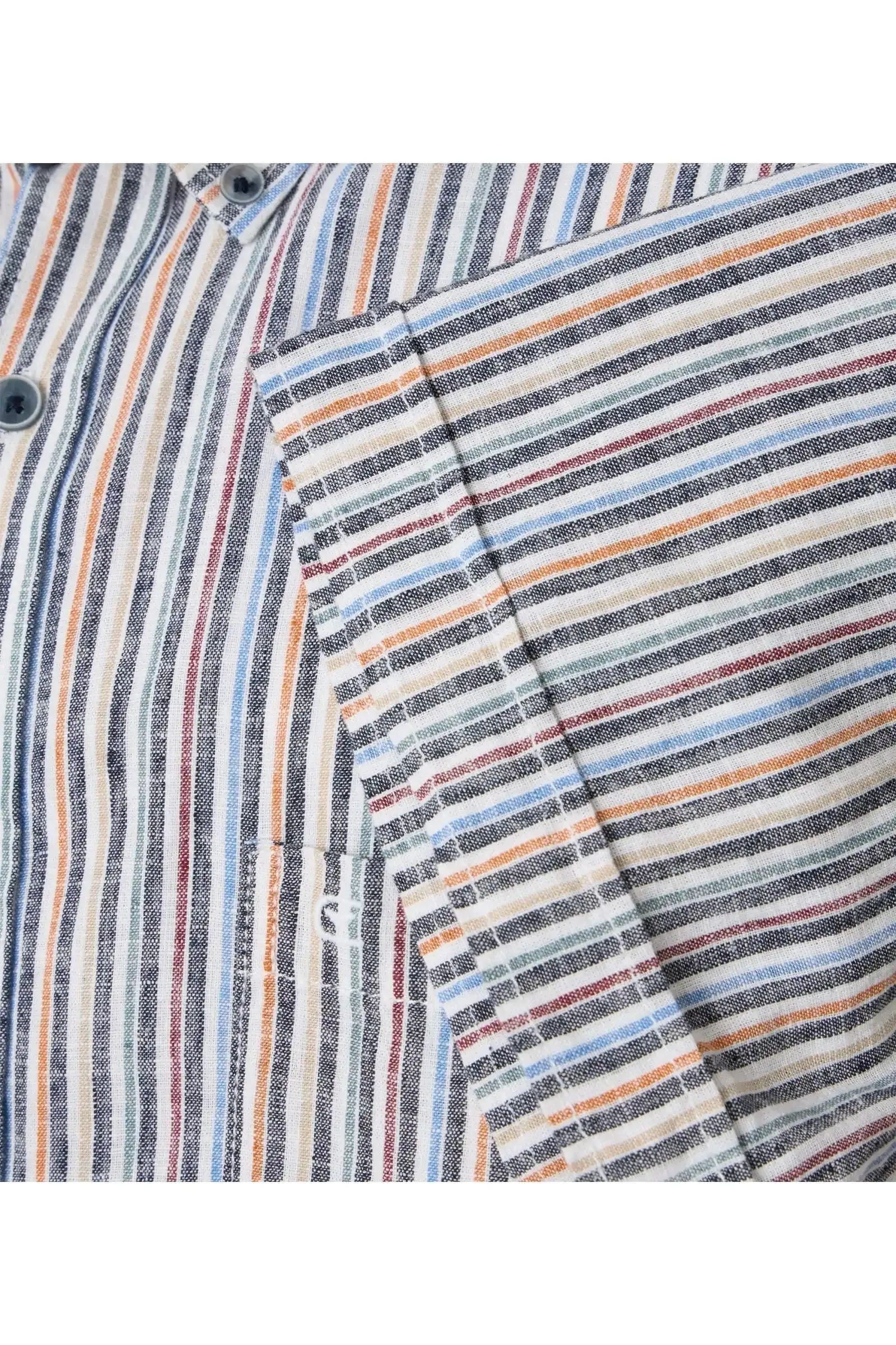 Casa Moda Mens Casual Fit Short Sleeve Linen Stripe Shirt Blue
