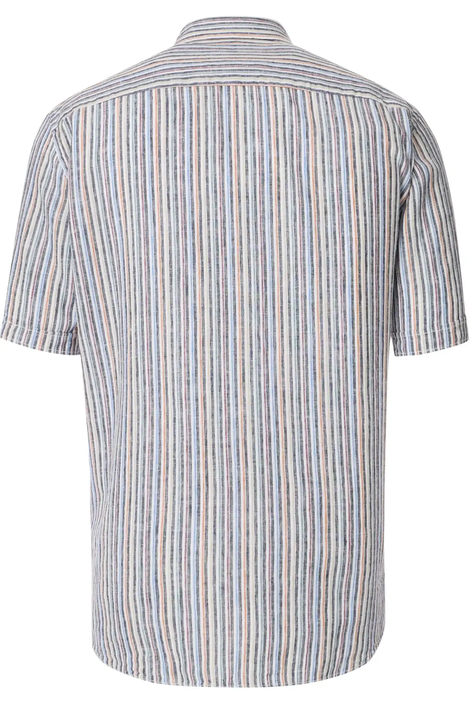 Casa Moda Mens Casual Fit Short Sleeve Linen Stripe Shirt Blue