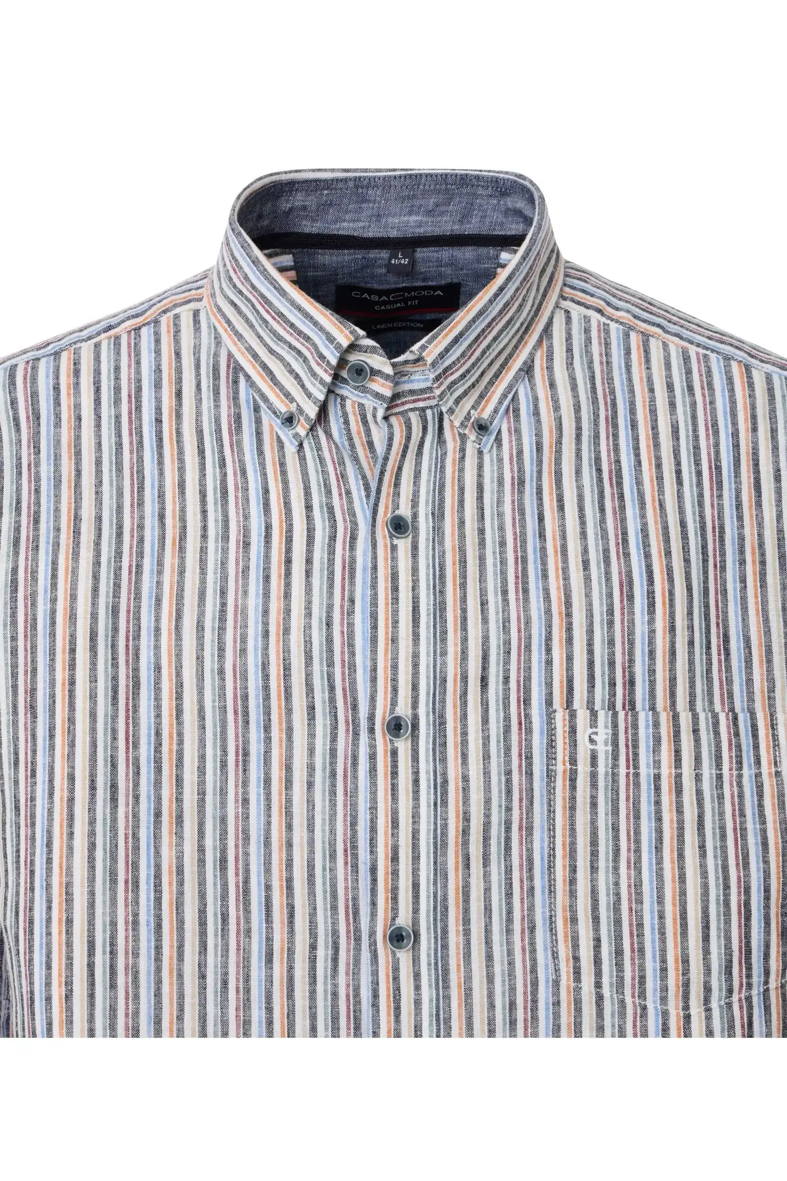 Casa Moda Mens Casual Fit Short Sleeve Linen Stripe Shirt Blue