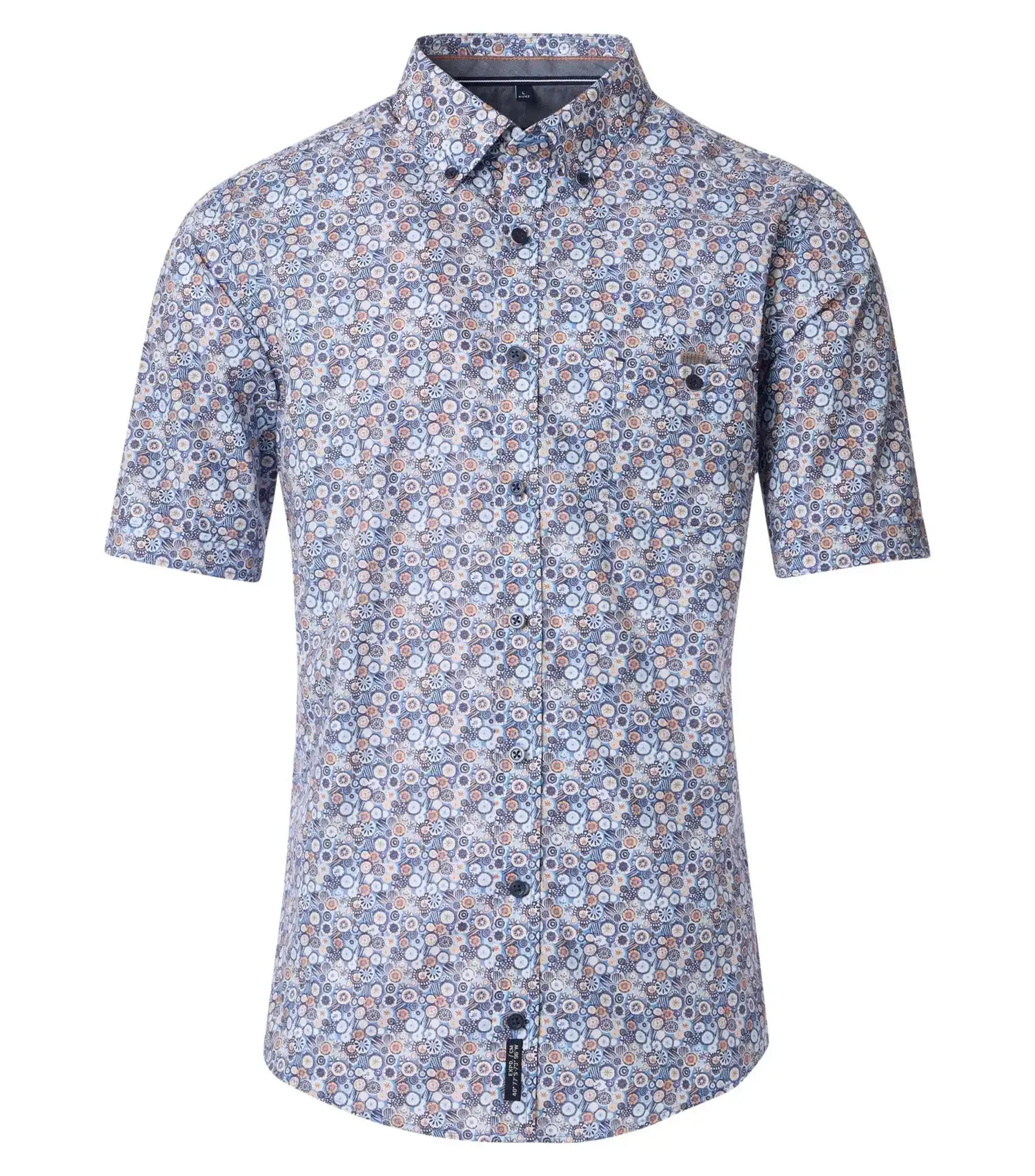 Casa Moda Mens Short Sleeve Shirt Casual Fit Blue/Orange