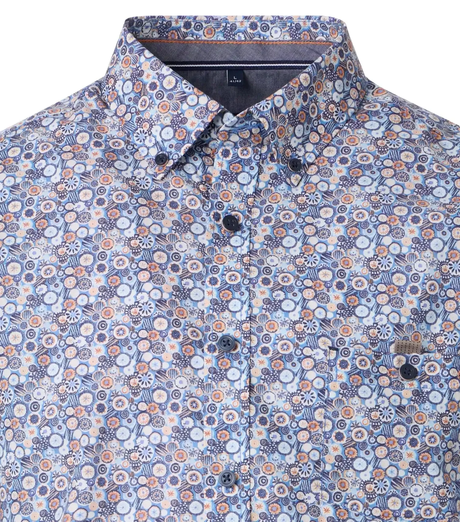 Casa Moda Mens Short Sleeve Shirt Casual Fit Blue/Orange