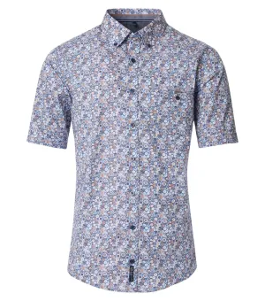 Casa Moda Mens Short Sleeve Shirt Casual Fit Blue/Orange