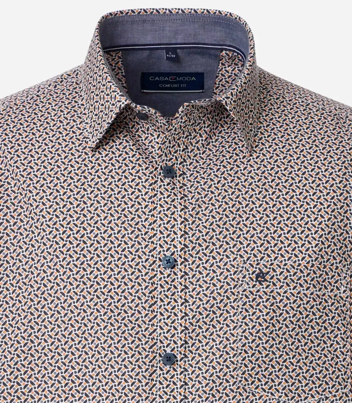 Casa Moda Mens Short Sleeve Shirt Comfort Fit Navy/Orange