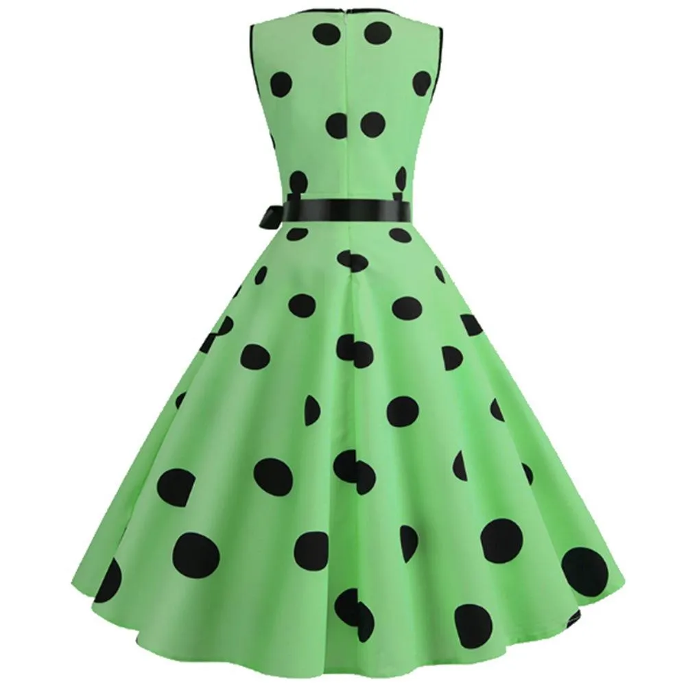 Casual Sleeveless Dot Print Vintage Dresses