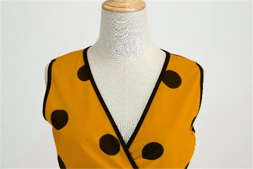 Casual Sleeveless Dot Print Vintage Dresses