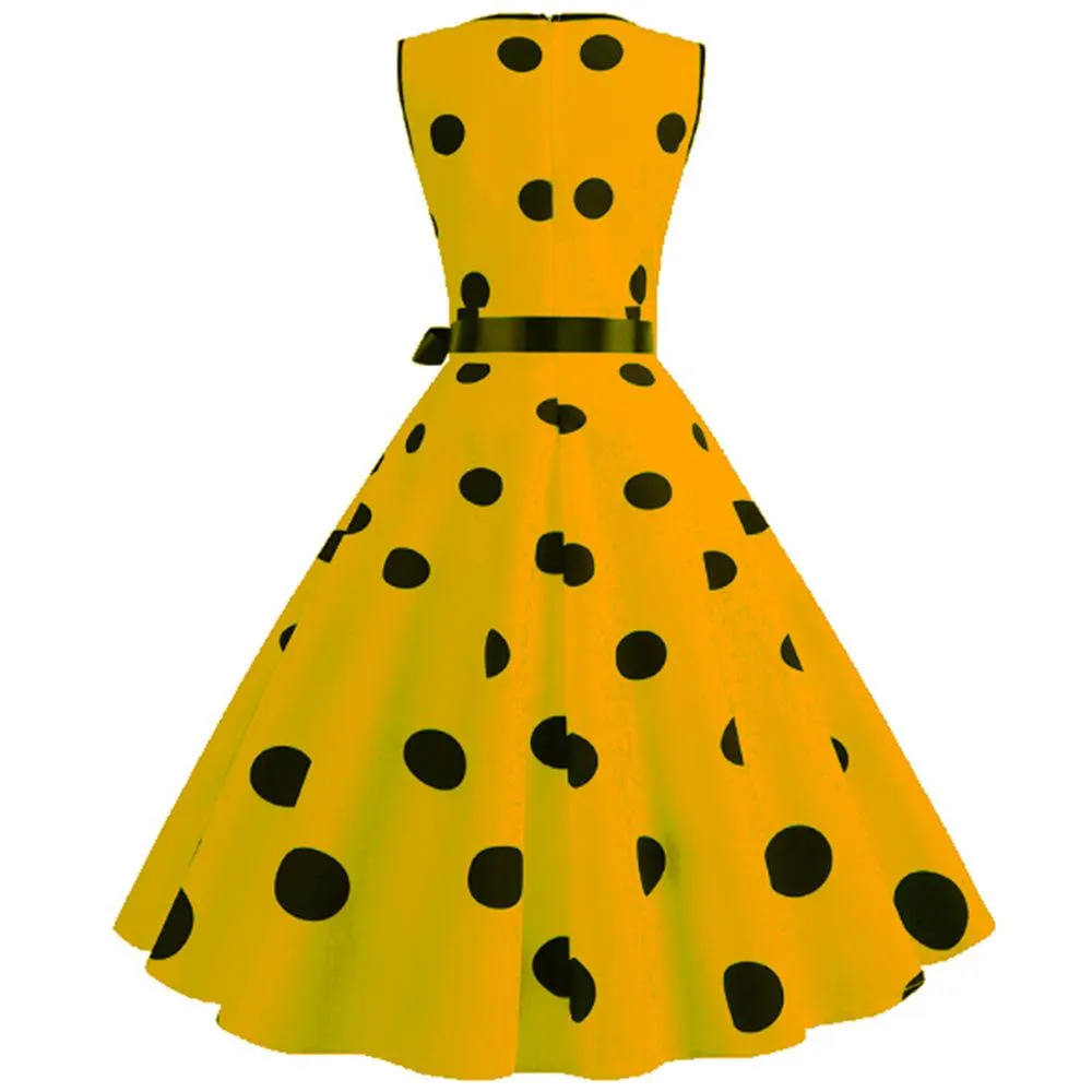 Casual Sleeveless Dot Print Vintage Dresses