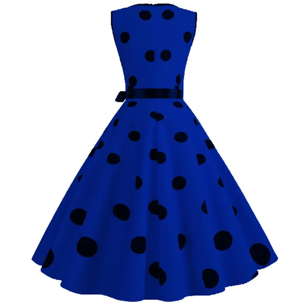 Casual Sleeveless Dot Print Vintage Dresses