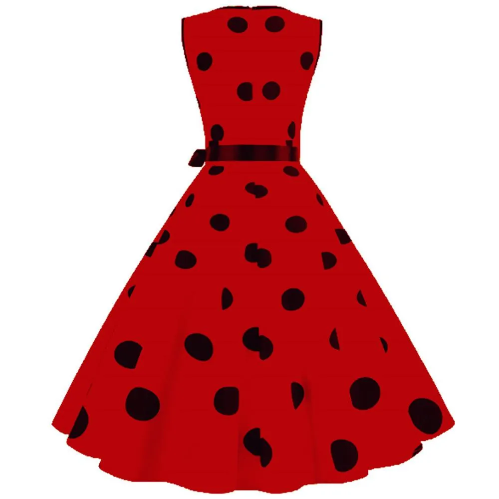 Casual Sleeveless Dot Print Vintage Dresses
