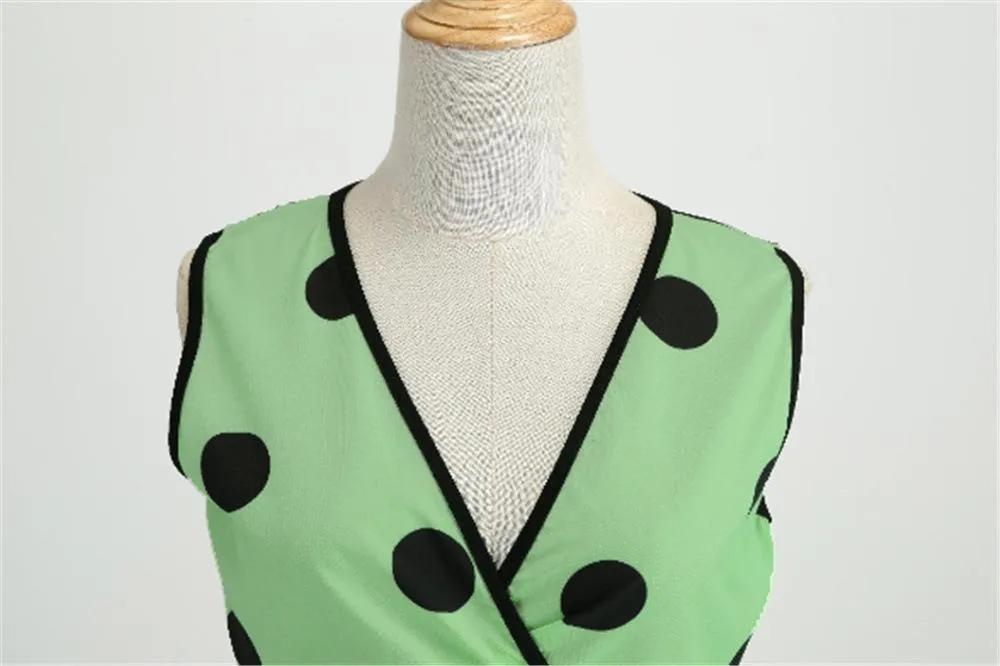 Casual Sleeveless Dot Print Vintage Dresses