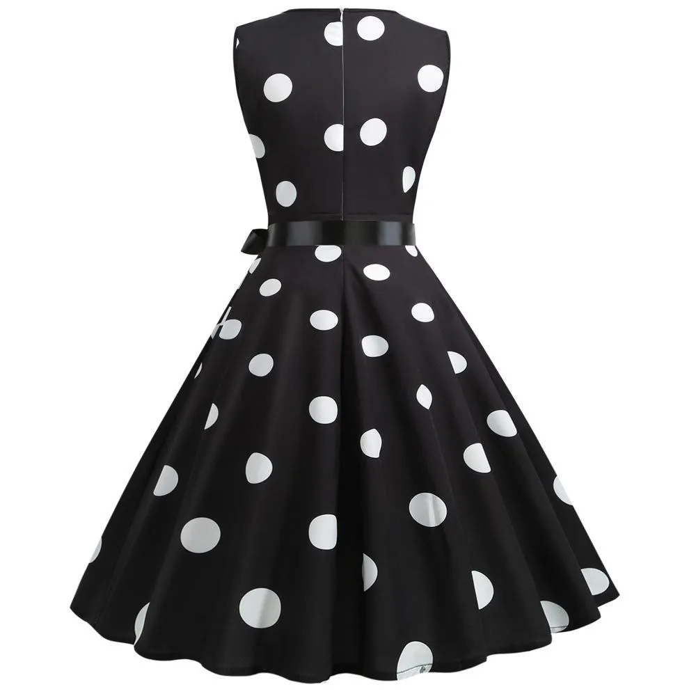 Casual Sleeveless Dot Print Vintage Dresses