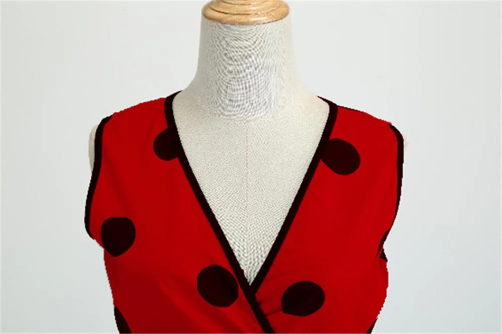 Casual Sleeveless Dot Print Vintage Dresses