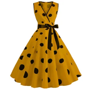 Casual Sleeveless Dot Print Vintage Dresses