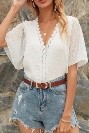 Casual Solid Patchwork V Neck Tops(4 Colors)
