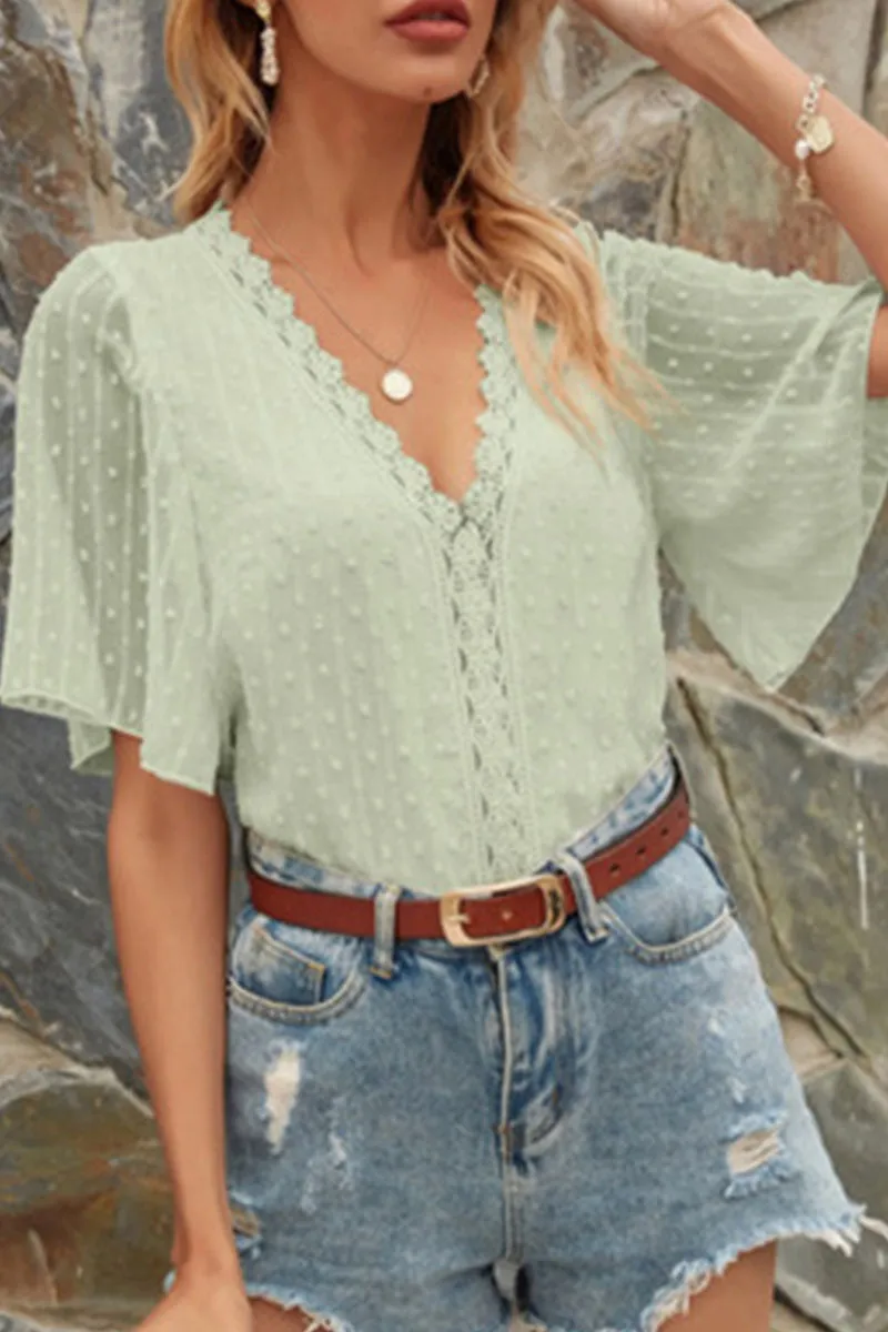 Casual Solid Patchwork V Neck Tops(4 Colors)