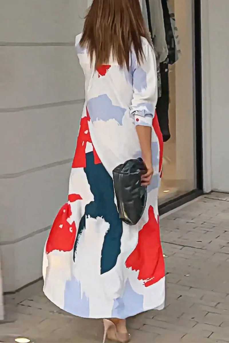 Casual Street Geometric Printing Turndown Collar Shirt Dress Dresses
