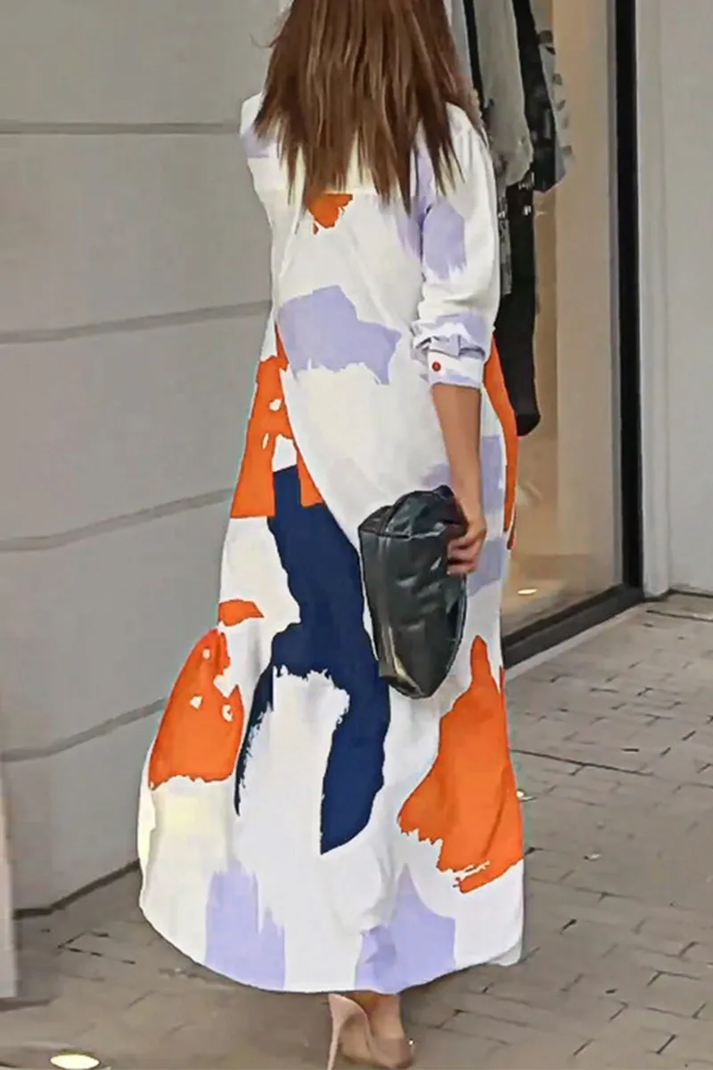 Casual Street Geometric Printing Turndown Collar Shirt Dress Dresses