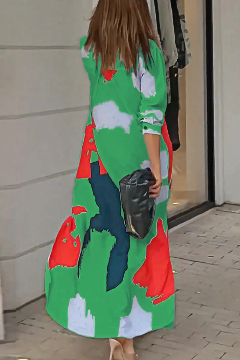 Casual Street Geometric Printing Turndown Collar Shirt Dress Dresses
