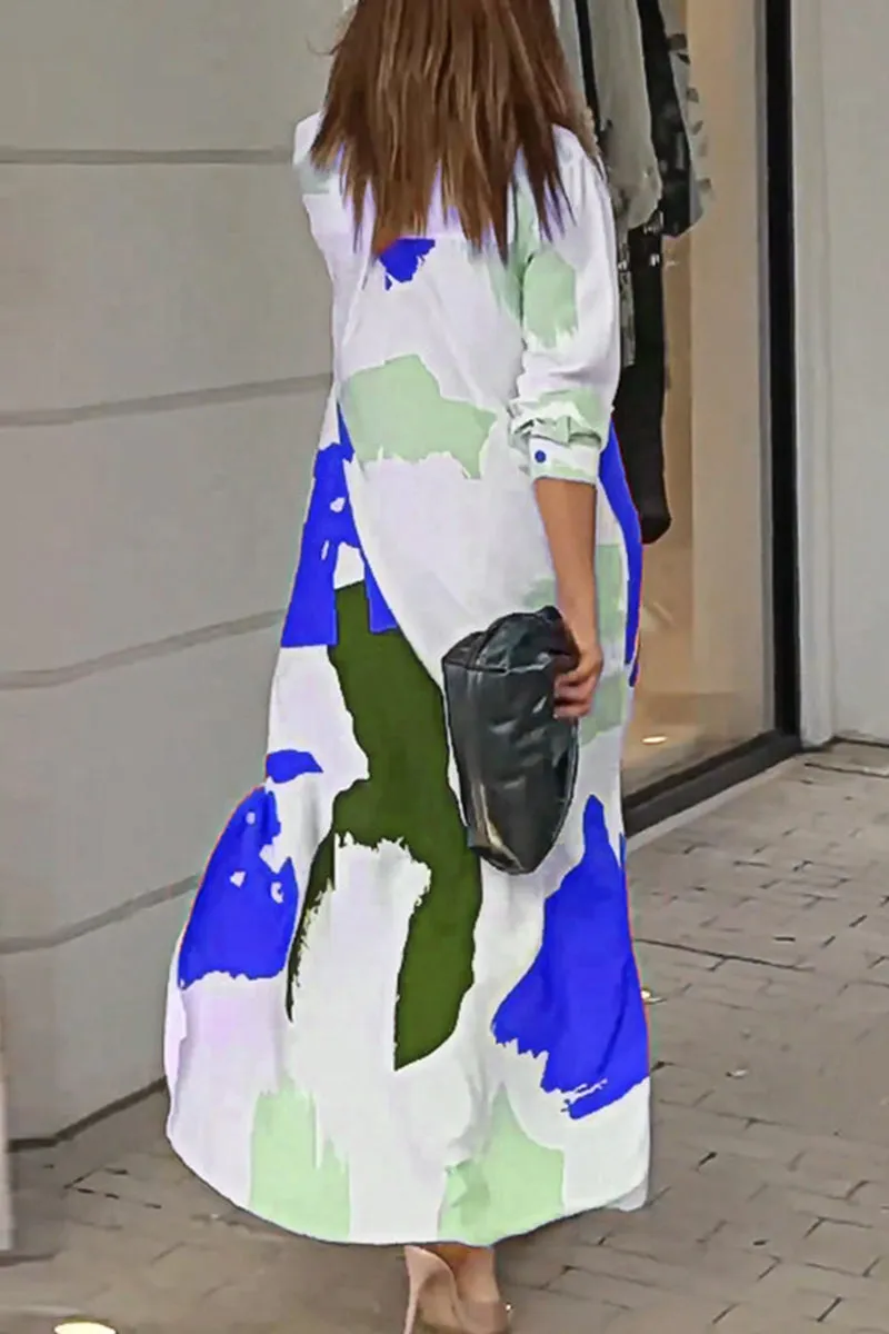 Casual Street Geometric Printing Turndown Collar Shirt Dress Dresses