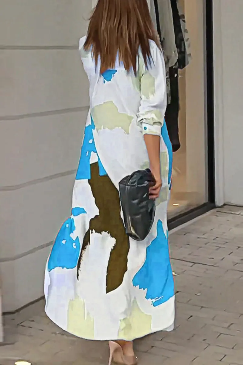 Casual Street Geometric Printing Turndown Collar Shirt Dress Dresses